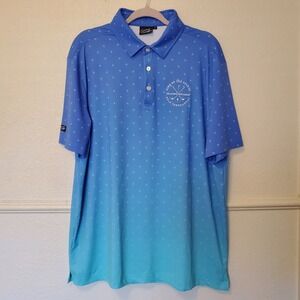 Sunday Swagger Mens XL Blue Ombre Palm Tree Golf Polo Hollywood Park Casino